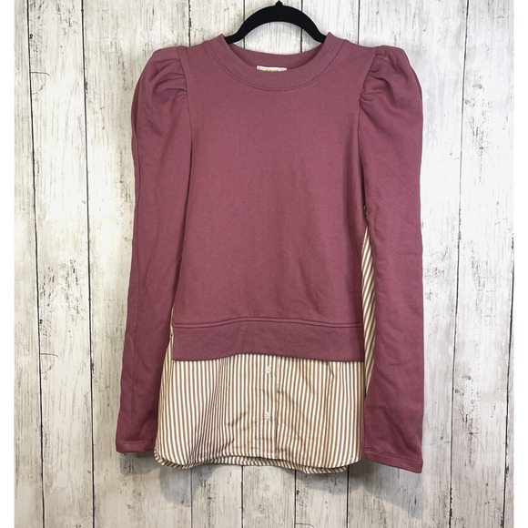 Anthropologie Maeve Top Women XS Pink Layered Tunic Puff Sleeve Preppy Academia - Picture 1 of 10